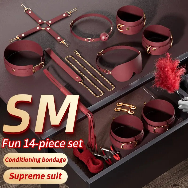 SM Sex Products Kits Bondage Gear Collar Erotic Bundle Blindfold Whip Sex BDSM