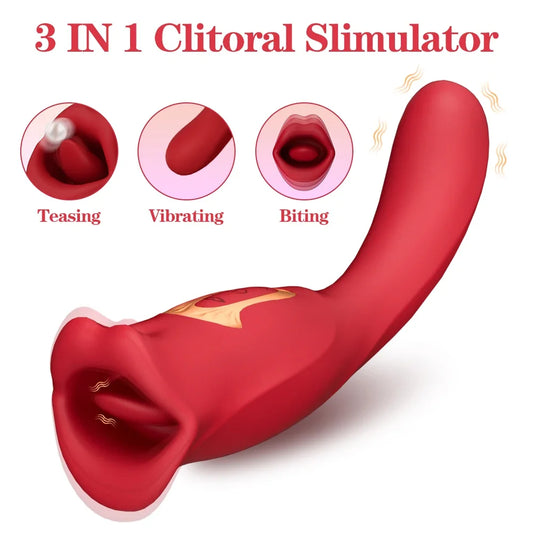 Tongue Licking Biting Vibrator Oral Clitoris Nipple Female Masturbator Sex Toy